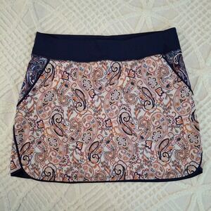 Lands End Womens Size 12 Swim Skort Paisley Navy Blue Pockets Shorts